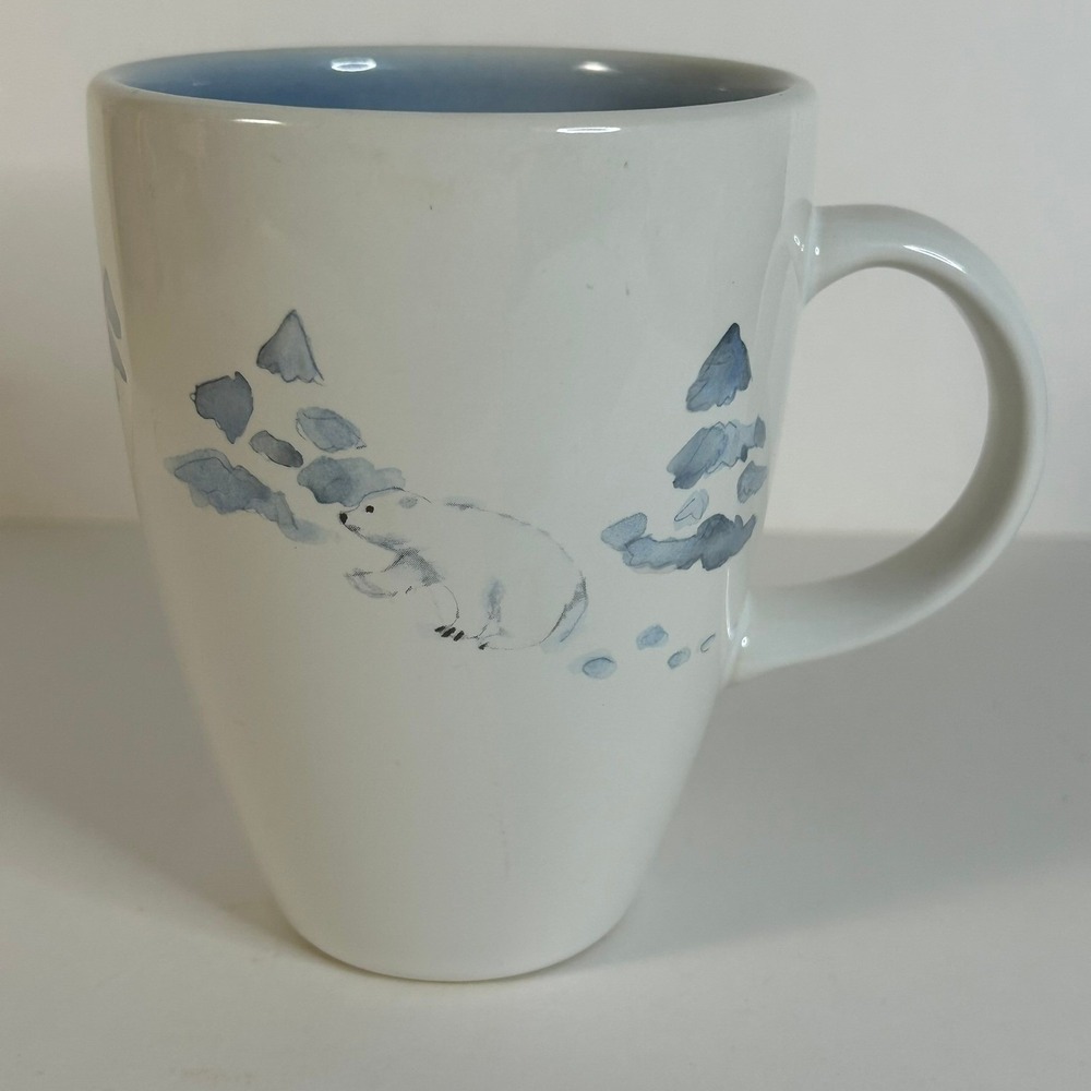 Pfaltzgraff Polar Bear Winter Mug Blue Interior White Stoneware Coffee Cup‎ USA